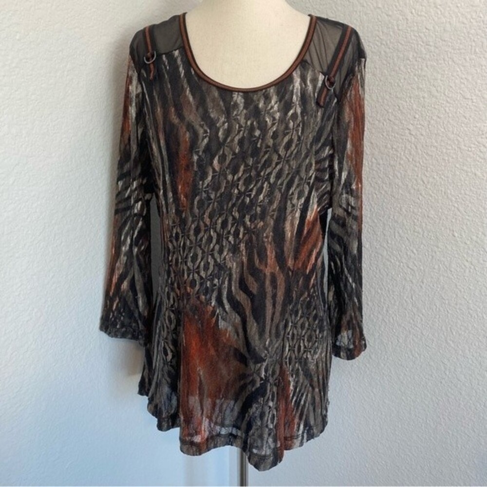 Rachel Cole Unique Buckle Detail Sheer Animal Print Abstract Sexy Art to Wear XL